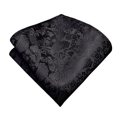 GUSLESON Paisley Black Tie Mens Classic Wedding Necktie Pocket Square Cufflinks and Lapel Pin Brooch Set (6105-08) - Thumbnail 3