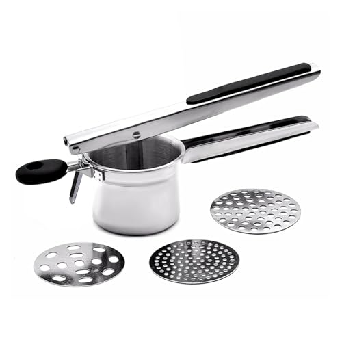 Stainless Steel Potato Ricer With 3 Interchangeable Fineness Discs Silicone Grip Handle Kitchen Tools