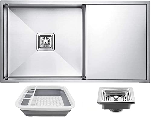 Image of ARQUIN Kitchen Sink Single Bowl With Drain board 37 inchx18 inchx10 Inch 304 grade Stainless Steel Sink for kitchen basin Including Couplings, Waste Pipe & Vegetable Washing Basket Kitchen Basin Sinks