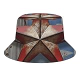 Sun Hats for Fishing, Breathable American Wastern Texas Star Bucket Hat for Outdoor, Summer Packable Fisherman Hat Black