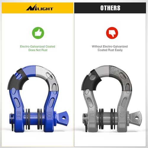 Image of Nilight Heavy Duty Mega D-Ring Shackles(2 Pack) 68,000 lb Break Strength(17,000 lb WLL) w / 7 /8″ Screw Pin & Washers, Forged Steel Off-Road Recovery Shackles for Tow Strap & Winch Gear, Blue