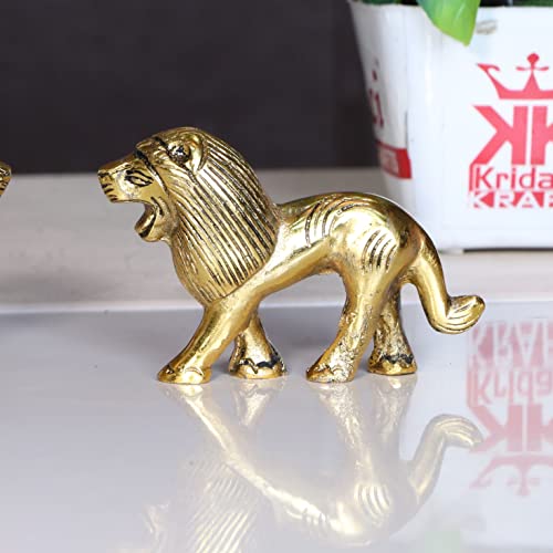 Image of KridayKraft Metal Lion Pair in Fine Finishing & Decorative for Home /Office & Table (Gold, Standard), 11 cm , 5 cm