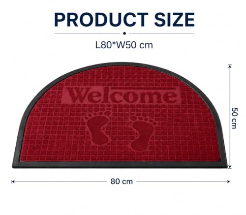 Image of DecorTwist PVC Door Mat | Heavy Duty Indoor Outdoor Entrance Mat | Anti-Slip Rubber Back | Waterproof Dust & Dirt | Style 3 Marron | Half Round Door Mat 50x80 cm, Pack of 1