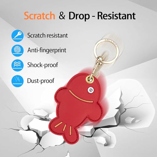 Image of Leather Keychain Case Holder Compatible with Apple AirTag, GPS Airtag Keychain Finder Tracker with Key Ring, Anti-Scratch Protective Air Tag Cover | Leather