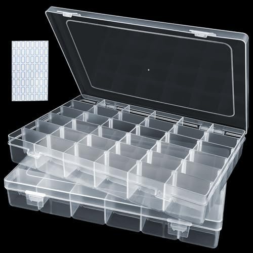 Cajas Organizadoras de Plástico 36 Compartimentos 2 Pz | con Etiqueta, Organizador de Plástico Ajustable para Pendientes, Semillas, Perlas, Tornillos, Mini Mercancías Piezas Pequeñas
