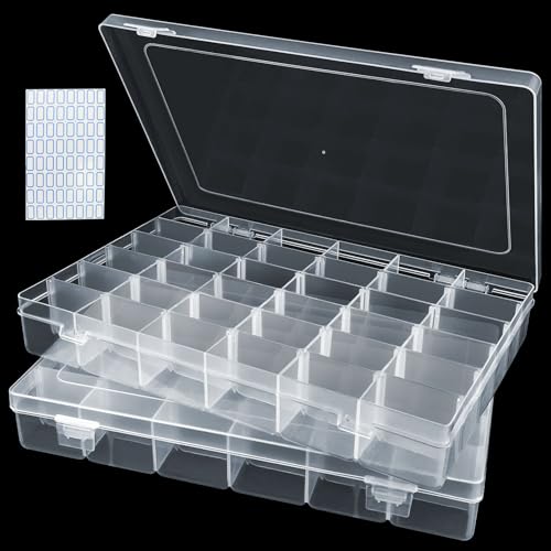ADNEWX Caja clasificadora de 2 unidades, 36 compartimentos, para piezas pequeñas, caja de plástico ajustable con etiqueta para pendientes, semillas, perlas, tornillos, mini mercancías