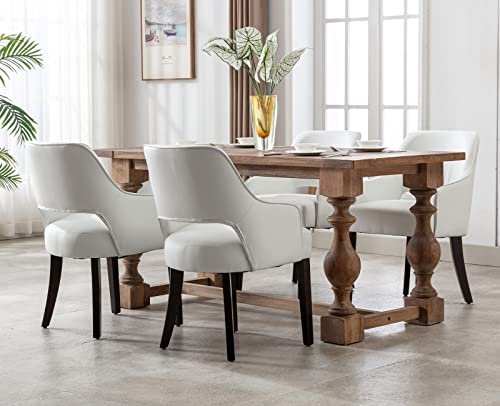 Kmax Pu Leather Dining Chairs Set Of 4 Upholstered Side Chairs Farmhouse Accent Chairs With Open Back Wood Legs For Dining Room Guest Room Restaurant, Cream #TOP1