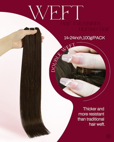 Image of Moresoo Human Hair Weft Extensions Sew in, Medium Brown, 20 Inch 100g | Fine-textured Remy human hair adds balanced volume, suited to weddings, formal dinners and polished curls or waves