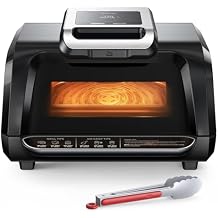 1750W Electric Air Grill Combo with See-Through Window - 7-In-1 Smokeless Indoor Grill & Air Fryer - Bake/Roast/Broil/Crisp with 4QT Capacity - Ideal for Healthy Grilling, Black