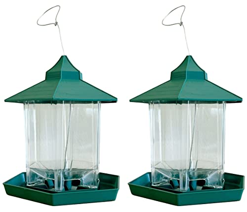 Selections Green Hanging Chalet Wild Bird Feeders for Seed and Nut - Pack of 2