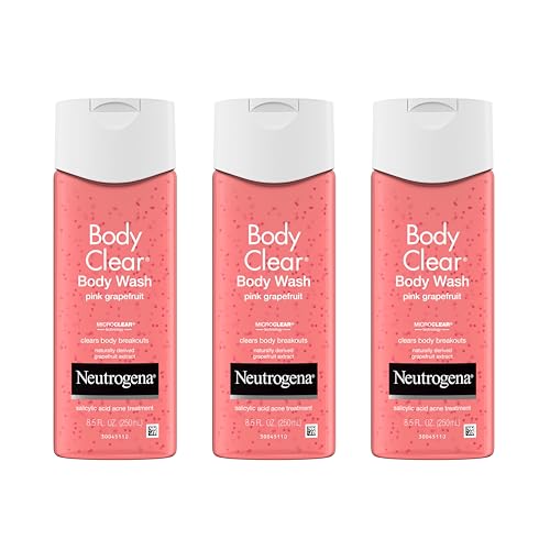 Neutrogena Body Clear Acne Body Wash Pink Grapefruit - Salicylic Acid Formula for Breakout Treatment, Exfoliating Cleanser for Clear Skin, 8.5 fl. oz. Bottle, 3-Pack