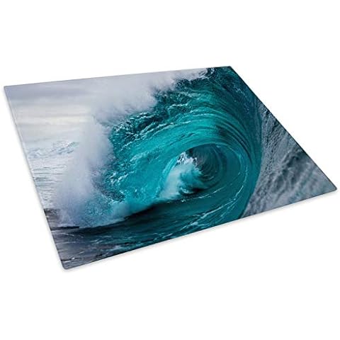 Blue Teal Wave Glass Worktop Saver Cover