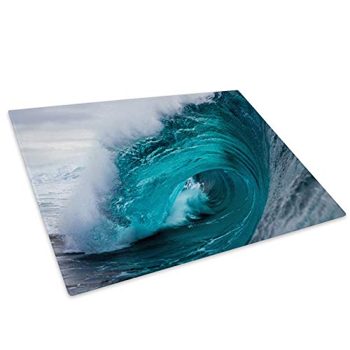 Blue Teal White Wave Nature Glass Chopping Board Kitchen Worktop Saver Protector