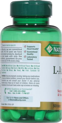 Nature’s Bounty L-Arginine 1000mg for Supporting Blood Flow and Vascular Function – Non-GMO, Gluten Free, 50 Tablets: Unflavored 50 Count (Pack of 3)