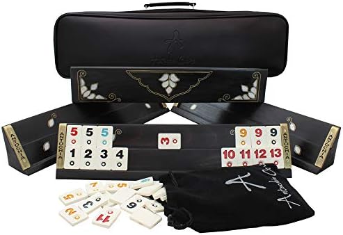 Antochia Crafts Black Rummy Tile Holders with Tiles and Case Complete Set - Handmade