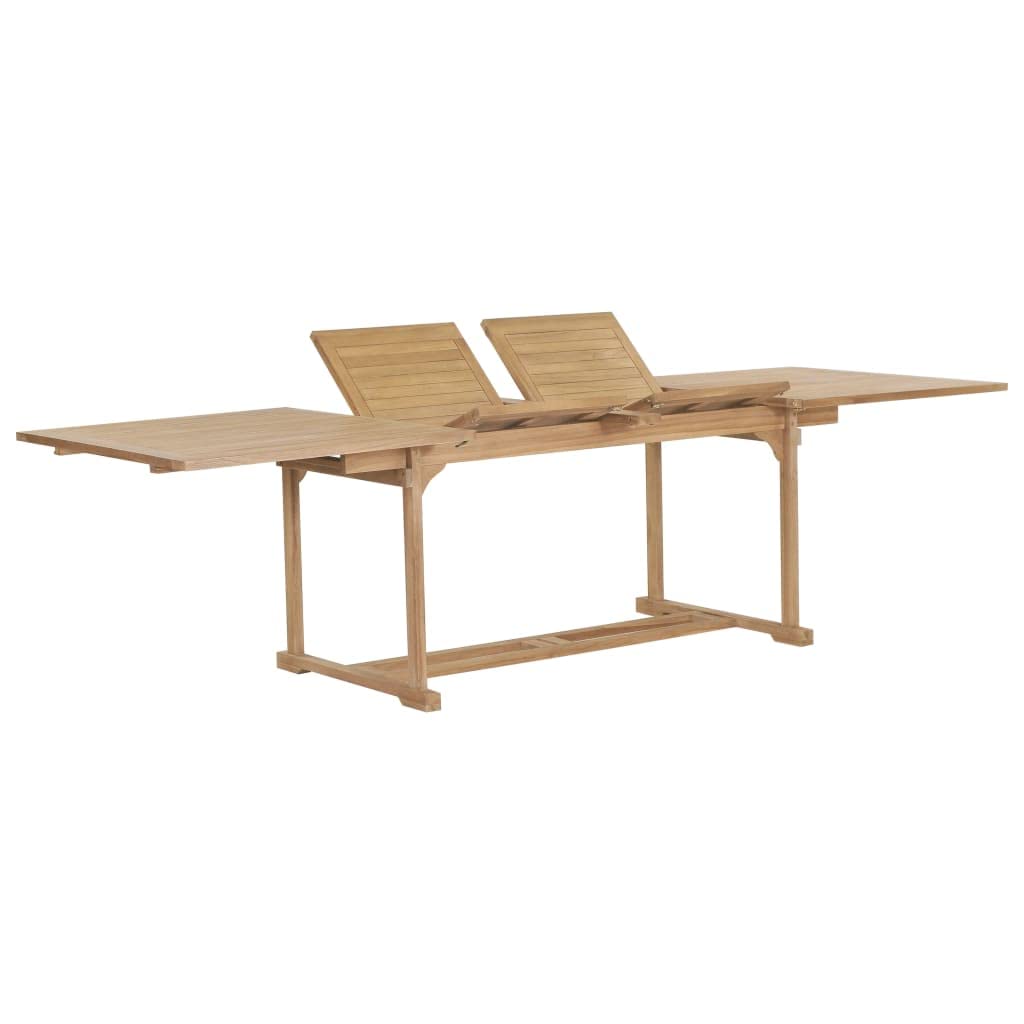Rozsuwany stół ogrodowy 180-280 x 100 x 75 cm, z litego drewna tekowego, wysuwany stół drewniany na taras i podwórko, stół z dwoma przedłużkami od 180 do 230 lub 280 cm, z otworem