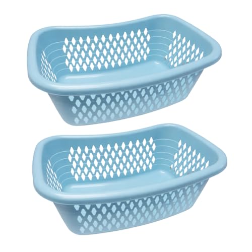 Wäschekorb Set 2 Stück – Leichter Wäschebehälter aus Kunststoff – Luftdurchlässiger Wäschekorb für Bad, Waschküche & Schlafzimmer (Blau)