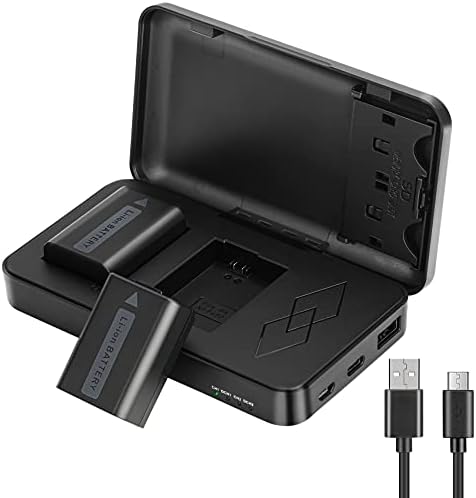 JYJZPB NP-FW50 Replacement Battery Charger Set Dual Channel Compatible for Sony Alpha A6000 A6400 A6500 A6300 A6100 ZV-E10 A7 A7II A7RII A7SII A7S A7S2 A7R A7R2 A5100, Camera Batteries Charger Case