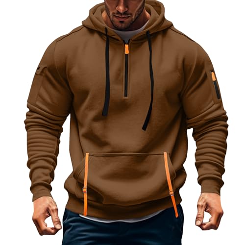 Mens 1/4 Zip Hooded Sweatshirt Fashion Tactical Pullover Hoodie with Pockets, Outdoor Casual Workout Wear