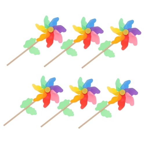 GANAZONO 6 pièces Lot de Moulins à Vent Colorés à Manche Bois Décoration de Jardin et Accessoires Photo Style Cartoon pour Fêtes Crèches et Espaces Extérieurs