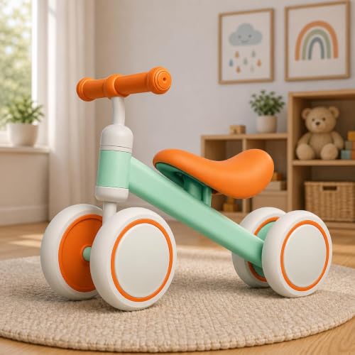 Image of 4 Wheel Ride On Balance Bike for Toddlers, Baby Push Walker Ride-On Toy with Silent Wheels, Indoor Outdoor First Bike,Beads Drawing Board for Kids & Girls (Pink) (Green)
