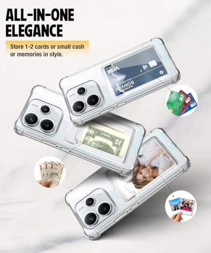 Image of WOW IMAGINE Transparent Back Cover Case for Redmi Note 14 SE 5G | Redmi Note 14 5G Flexible Built-in Slim Card Pockets Wallet | 360 Camera Protection TPU | Soft Silicone Mobile Cover - Transparent