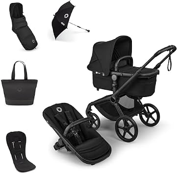 Bugaboo Fox 5 Renew All-Seasons Pushchair Bundle, Includes Winter Footmuff, Seat Liner, Parasol and Changing Bag, Stroller with Easy One-Hand Fold and Manoeuvrability, Heritage Black Fabrics