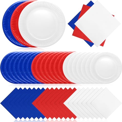Zhehao 120 Pcs Paper Plate Napkin, Red, Blue, White, Bright