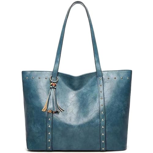 Barsine Tote Bag for Women PU Leather Handbag Vintage Shoulder Bag Classic Purse,Blue