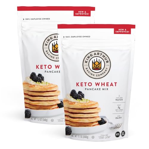 King Arthur Keto Wheat Pancake Mix: Low Carb, High Protein Breakfast Solution - Just Add Water for Fluffy Pancakes or Waffles - Non-GMO, Kosher Certified, 12 oz Pouch (Pack of 2)