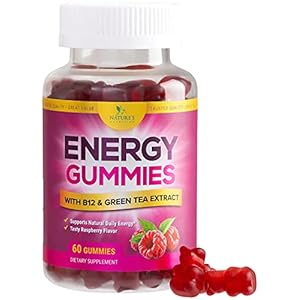 Energy Gummies Vitamin B12, Green Tea & Natural Caffeine Support, Extra Strength 1000 mcg Daily Energy Vitamins, Delicious Berry Flavor Gummy Chewable Supplement for Runners Women & Men – 60 Count