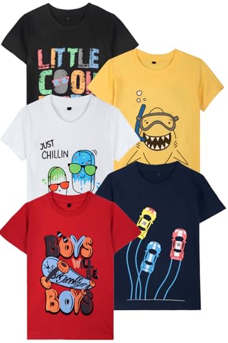 T2F Boy's Solid Regular Fit T-Shirt (10_Multicolor 2 5 6 Years)