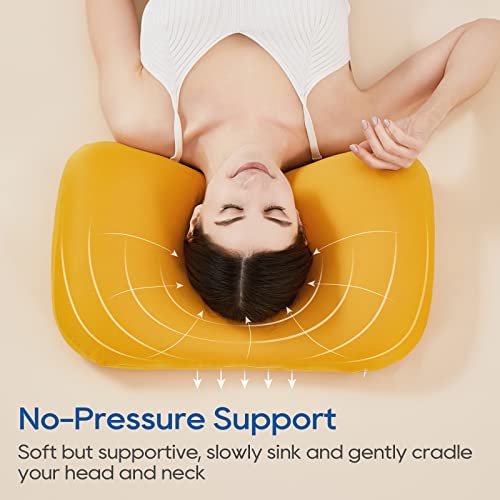 Memory Foam Pillow For Bed Sleeping Ergonomic Contour Design For Side & Back & Stomach Sleepers, Cervical Shape Pillow Gently Cradles Head & Provides Neck Support & Shoulder Pain Relief | Yellow #TOP5