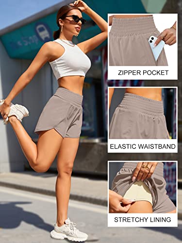 Bmjl Women's Running Shorts Elastic High Waisted Shorts Pocket Sporty Workout Shorts Quick Dry Athletic Shorts Pants(M,Khaki) #TOP4