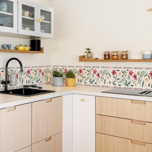Runtoo 200 Inch x 4 Inch Flower Wall Border Stickers Peel and Stick Boho Floral Wall Corner Decals for Kitchen Backsplash Baseboard Bathroom Bedroom — 사진 3
