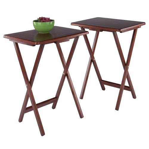 Image of Winsome Alex Set of 2 Foldable Snack Tables, Walnut | Easy to Store Small Portable Fold Up Table Set for Kitchen, Living Room TV Dining, Crafts, Puzzles, Work From Home