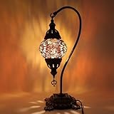 Turkse Lamp - Mozaïek Lamp - Tafellamp - Zwanenhals - Marokkaanse Lamp - Oosterse Lamp - Boog model - Ø 12 cm - Hoogte 43 cm - Authentiek - Handmade - Kleurrijk -