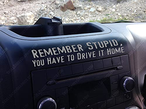 Skull Daddy Graphics Remember Stupid You Have to Drive This Home Funny Dash Stickter Compatible with Jeep Wrangler JK JKU Decals (Metallic Silver)