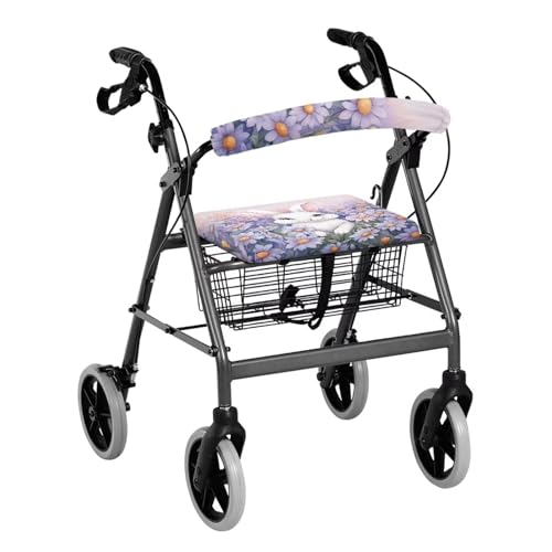 Uorisanigo Bunny Floral Rollator Walker Seat Cover Soft and Comfortable Rollator Seat Cover Soft Rollator Walker with Seat Cover Washable Rollator Walker Seat and Backrest Covers