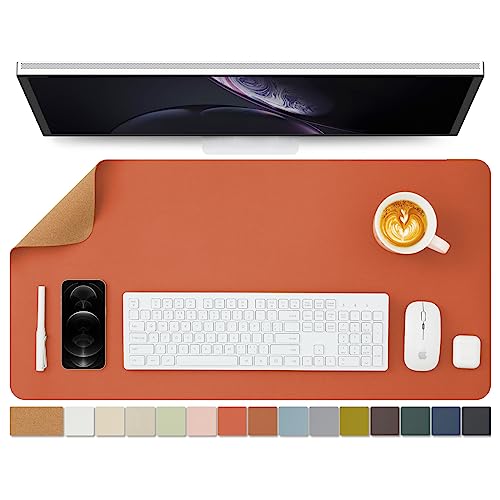 ナチュラルコルク &PU両面デスクマット、大型マウスパッド、デスクプロテクター、防水キーボードマット、オフィス/家庭/ゲーム/装飾に最適（オレンジ、80cm*40cm）