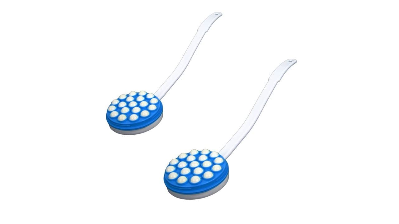 BodyHealt Lotion Applicator & Massager – Handheld Self Lotion Applicator for Back, Foot Lotion, Shower Gel, Tanning, Skin Cream & Sunscreen Lotion. Long Shower Bath Brush, Easy Roll-On Dispenser-2pc