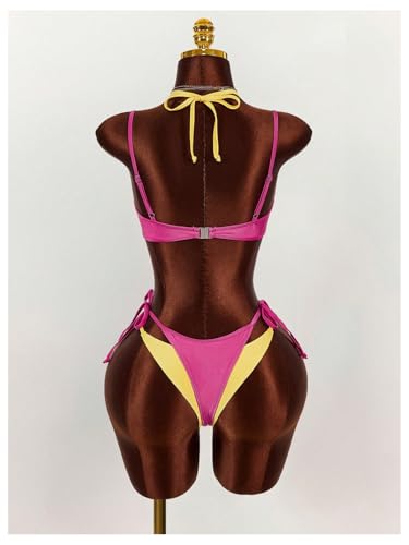 Image of RoseSeek Women's 2 Piece Colorblock Bikini Sets Double Layered Beachwear | Bikini Sets for Women, Color Block Swimwear, 2 in 1, Y2k, String Bikini, Swimsuit, Summer, Vacation