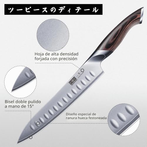 Miniatura 3 de Hoshanho Juego De Trinchar De 20 Cm Y Tenedor Para Carne 18 Cm, Japonés Juego De Cuchillo De Barbacoa Profesional Para Cortar Carne En Acero Al Aarbono Con Filo De Navaja Para Cortar Pechuga, Barbacoa