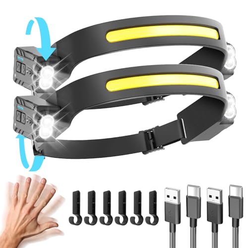 Rechargeable Headlamp,2 Pack LED Headlamp with 230° Wide Beam & 270° Adjustable Spotlight,6 Modes Headlight with Motion Sensor,Waterproof Lightweight Head Lamp for Running Camping Fishing (2) by Ochter - Image 8
