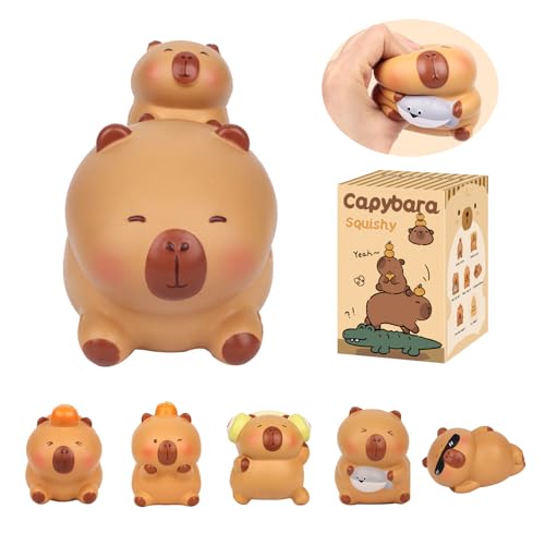 Popobox Capybara Squeezable Series Blind Box Figure, Random Design Animal Figures Collectible Toy, Cute Stress Relief Simulation Squeeze Toy for Gift (3.54-4.72'' H)