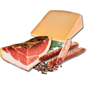 BAVAREGOLA Jausen Probierset - 3 Südtiroler Spezialitäten im Set - Südtiroler Speck, Käse & Kaminwurzen von Viktor Kofler/Lana - Genuss Geschenk für Männer & Frauen