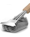 Grillbürste mit Holzgriff, Grill Reinigungsbürste Edelstahl Schaber, dichte Edelstahlborsten, 39cm Extra Langer Holzgriff, für Gasgrill, Holzkohlegrill, Kugelgrill, Elektrogril und Grillrost