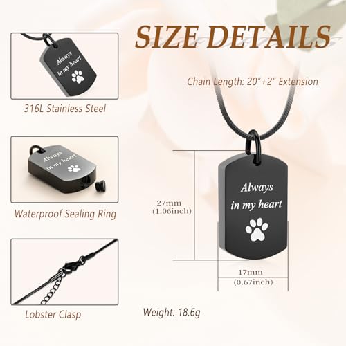 Minicremation Cremation Jewelry Urn Necklace for Ashes for Women & Men Always in My Heart Paw Print Urn Necklace Memorial Keepsake Pendant with Filling Kit2