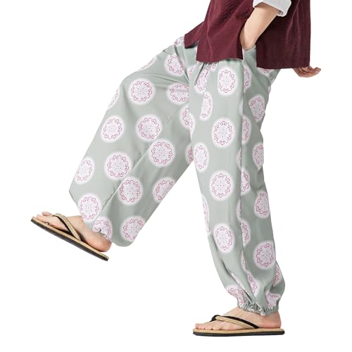PRIJOUHE Men's Casual Harem Pants Elastic Waist Yoga Pants Lightweight Wide Leg Printed Summer Beach Trouser3