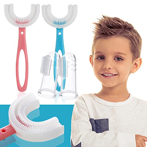 4 Pcs Brosse à Dent Enfant en Forme de U pour Enfant et Bébé avec Tête en Silicone, Masse les Gencives et Fournit un 360° Nettoyage Complet Manuel (6-12 ans (offre spéciale))